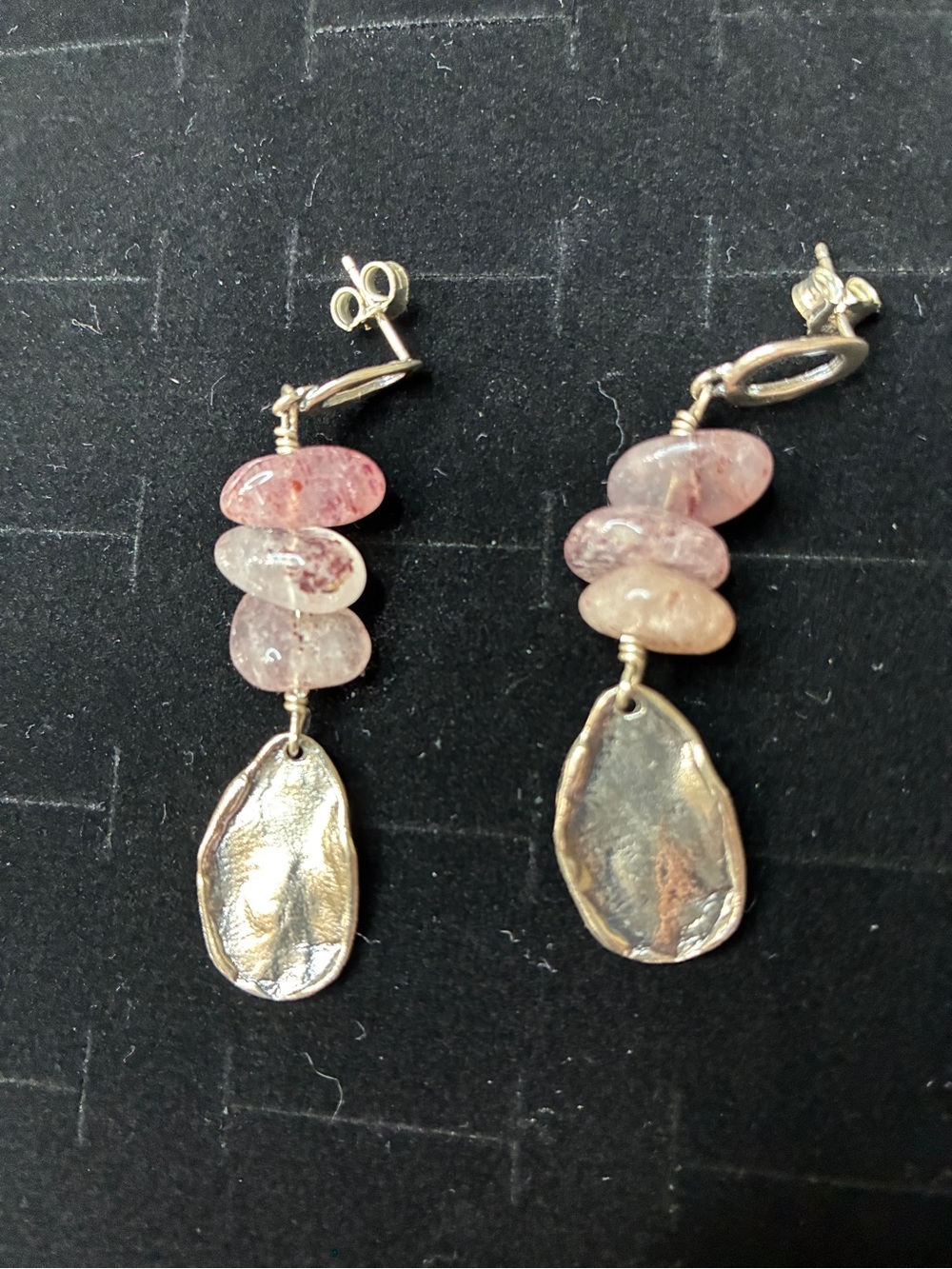 Silpada Vintage Artisan Pink rose quartz Drop Earrings w/ Sterling SilverAccents
